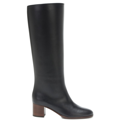 Shop Loro Piana Paris 55 Leather Knee-high Boots In Black