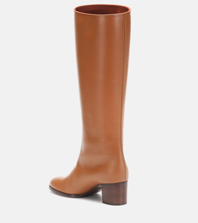 Shop Loro Piana Paris 55 Leather Knee-high Boots In Brown