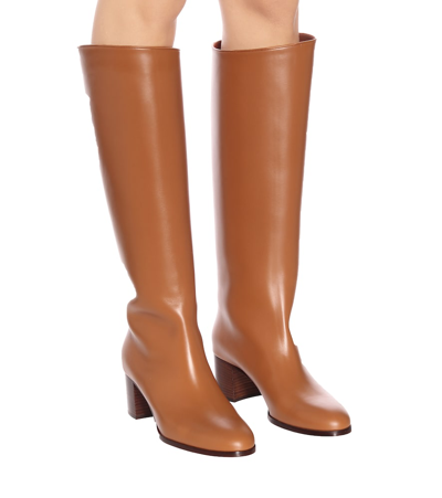 Shop Loro Piana Paris 55 Leather Knee-high Boots In Brown