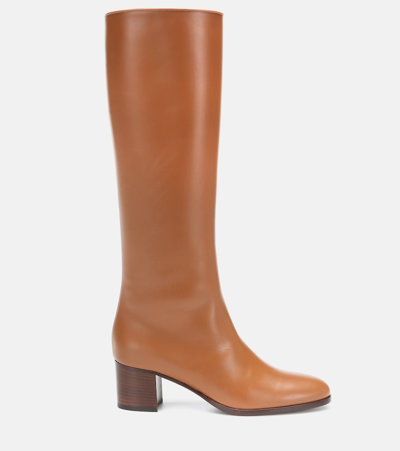 Shop Loro Piana Paris 55 Leather Knee-high Boots In Brown