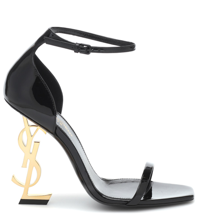 Saint Laurent Opyum Sandals In Patent Leather With A Gold-toned Heel In Black
