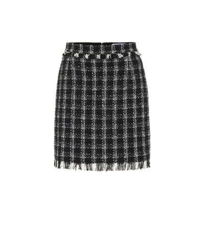 Shop Msgm Tweed Cotton-blend Miniskirt In Black