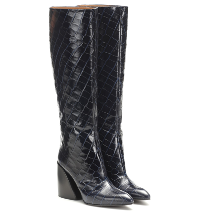 Shop Chloé Wave Croc-effect Leather Boots In Blue