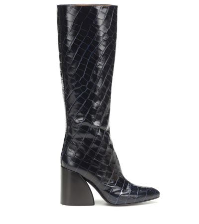 Shop Chloé Wave Croc-effect Leather Boots In Blue