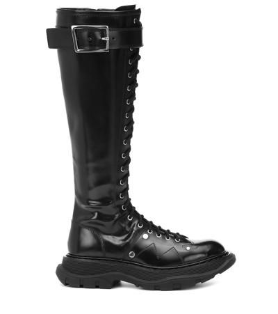 Shop Alexander Mcqueen Leather Knee-high Boots In Black