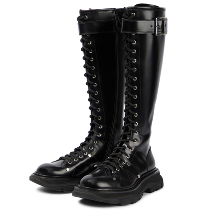 Shop Alexander Mcqueen Leather Knee-high Boots In Black