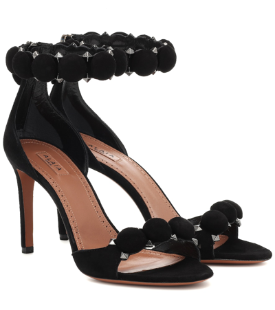 Shop Alaïa La Bombe 90 Suede Sandals In Black