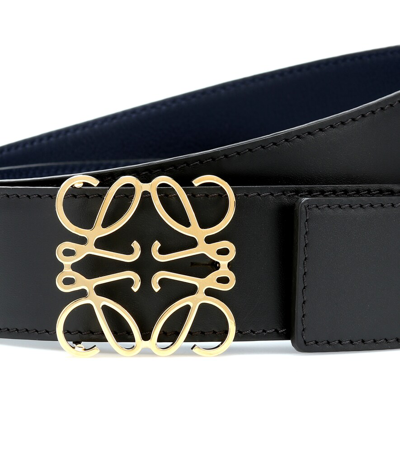 Shop Loewe Anagram Leather Belt In Black