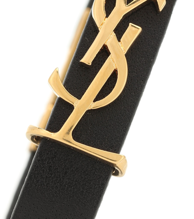 Saint Laurent Logo-plaque Leather Bracelet In Black