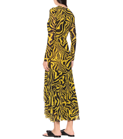 Ganni Animal-print Mesh Wrap Dress In Yellow