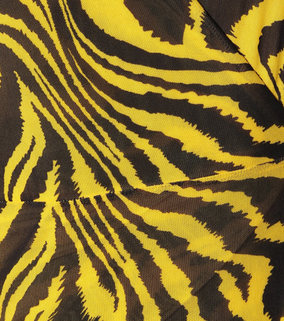 Ganni Animal-print Mesh Wrap Dress In Yellow