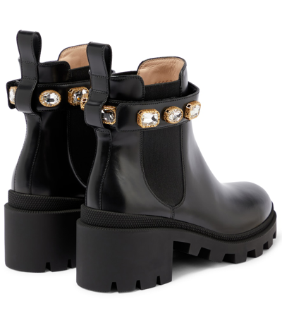 Shop Gucci Embellished Leather Ankle Boots In Noir