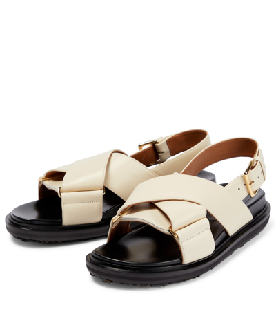 Shop Marni Fussbett Leather Sandals In Beige