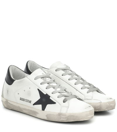 Shop Golden Goose Super-star Leather Sneakers In White/black