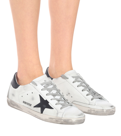 Shop Golden Goose Super-star Leather Sneakers In White/black