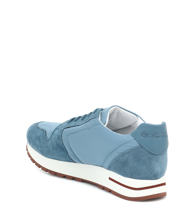 Shop Loro Piana My Wind Suede-trimmed Sneakers In Blue