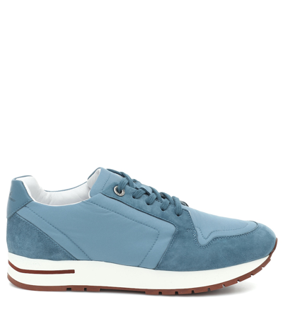 Shop Loro Piana My Wind Suede-trimmed Sneakers In Blue