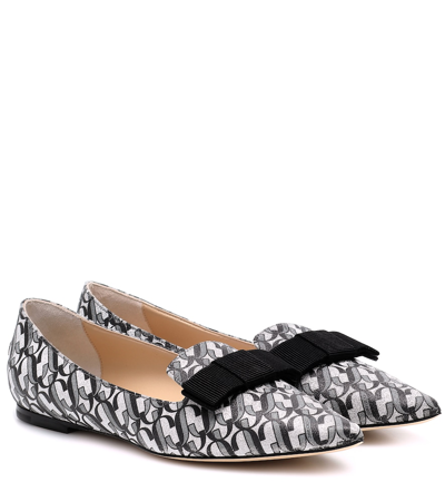 Shop Jimmy Choo Gala Printed Leather Ballet Flats In Silver