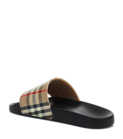 Burberry Check Slide Flat Open Toe Slippers In Black
