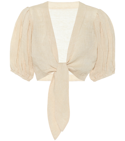 Shop Lisa Marie Fernandez Linen Crop Top In Beige