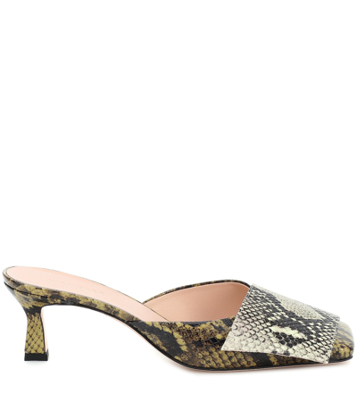 Shop Wandler Isa Snake-effect Leather Mules In Green