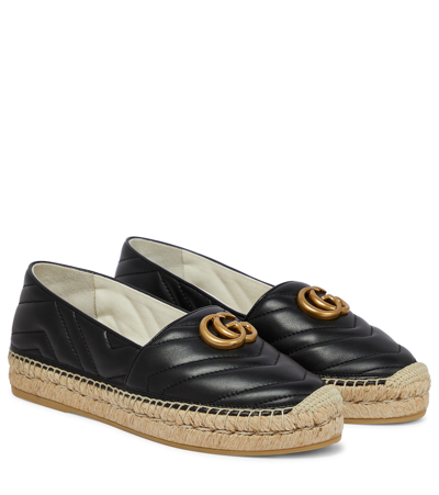 Shop Gucci Double G Leather Espadrilles In Black