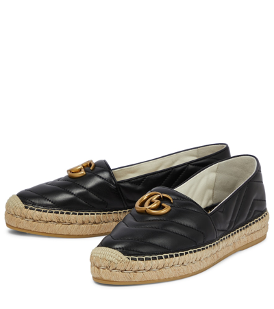 Shop Gucci Double G Leather Espadrilles In Black