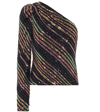 Shop Self-portrait Sequined One-shoulder Top In Multicoloured