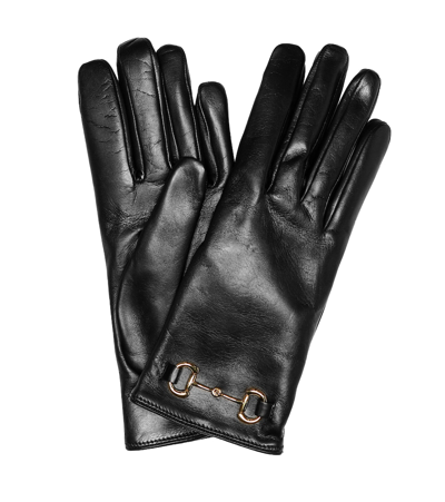 Shop Gucci Horsebit Leather Gloves In Black