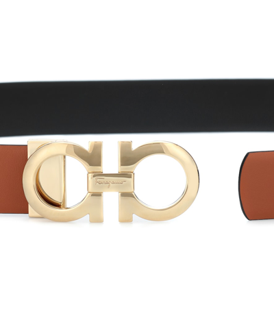 Ferragamo Reversible Gancini Leather Belt In Brown