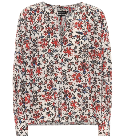 Shop Isabel Marant Amba Floral Stretch-silk Blouse In Red
