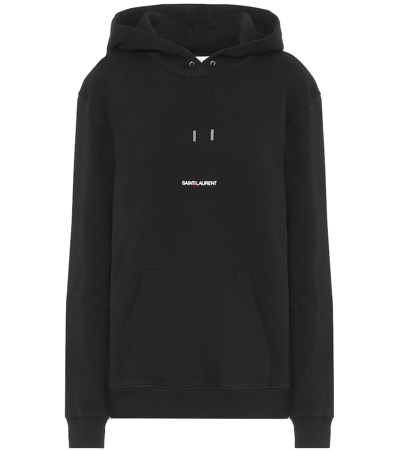 Shop Saint Laurent Logo Cotton Jersey Hoodie In Noir/blanc