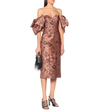 Shop Johanna Ortiz Synchronicity Silk-blend Midi Dress In Brown