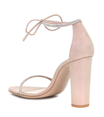 Shop Gianvito Rossi Aria Embellished Suede Sandals In Pink