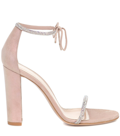 Shop Gianvito Rossi Aria Embellished Suede Sandals In Pink