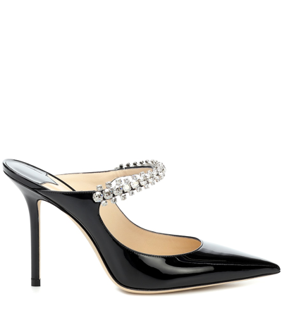 Jimmy Choo Bing 100 Crystal-embellished Patent-leather Mules In Black