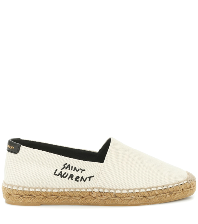 Shop Saint Laurent Embroidered Canvas Espadrilles In Beige