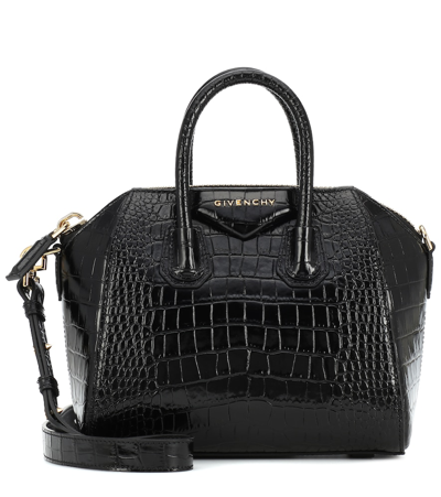 Shop Givenchy Antigona Mini Embossed Leather Tote In Black