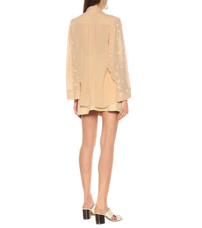 Shop Chloé Embroidered Silk Blouse In Beige