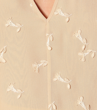 Shop Chloé Embroidered Silk Blouse In Beige