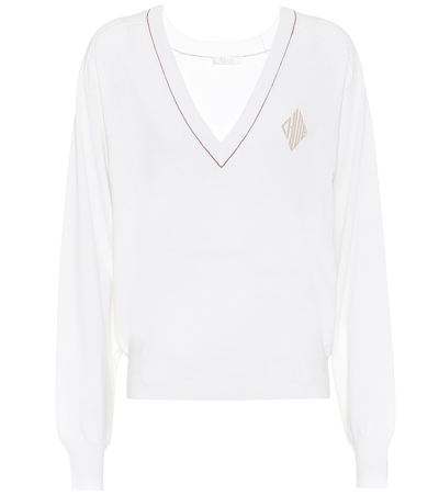 Shop Chloé V-neck Wool-blend Sweater In White