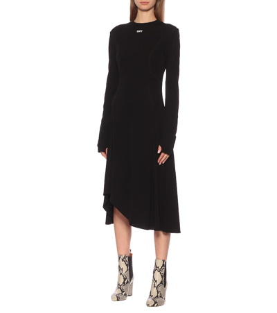 Shop Off-white Logo Stretch-jersey Dress In Black