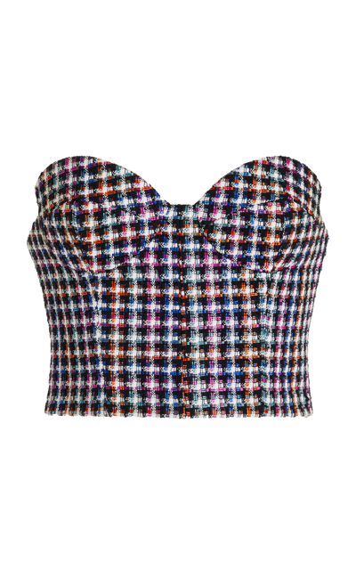 Shop Carolina Herrera Women's Cropped Cotton-blend Bustier Top In Plaid