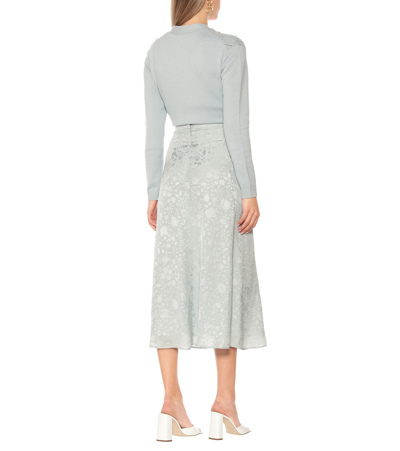 Shop Alexa Chung Corinne Floral Satin Midi Skirt In Blue