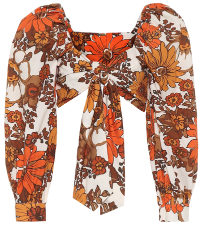 Shop Dodo Bar Or Floral Cotton Crop Top In Orange