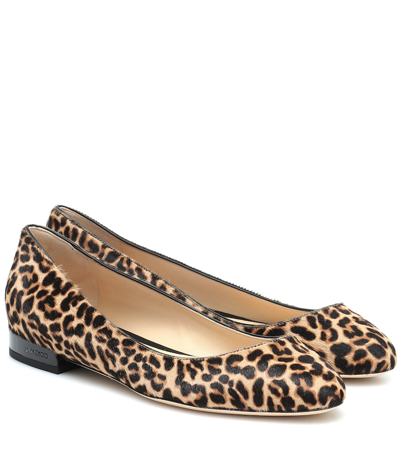 Shop Jimmy Choo Jessie Calf-hair Ballet Flats In Brown