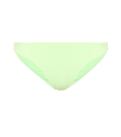 Ganni Stretch-seersucker Mid-rise Bikini Briefs In Green