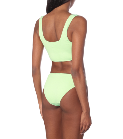 Ganni Stretch-seersucker Mid-rise Bikini Briefs In Green