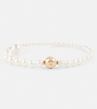 Shop Sophie Bille Brahe Petite Peggy 14kt Gold And Pearl Bracelet In White