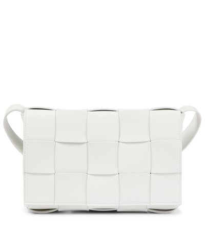 Shop Bottega Veneta Cassette Leather Shoulder Bag In White